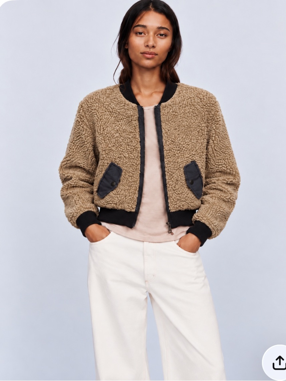 Anthropologie Marrakech Tan Sherpa Fleece Bomber Jacket